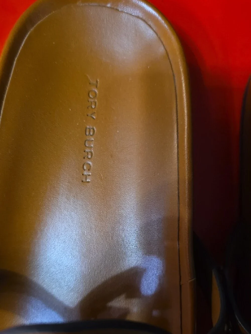 Tory Burch Tan Leather Logo Thong Sandals with Gold Emblem